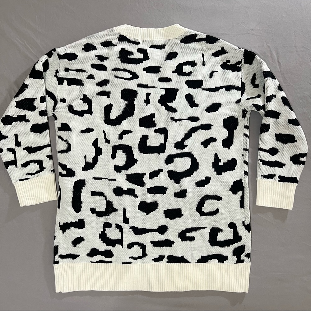 ZESICA Leopard Black N White Print Knitted Cardigan Long sleeves Size L - Picture 4 of 16
